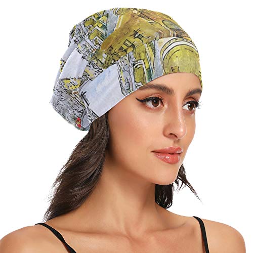 Gorro de dormir para cabello largo Calle de Barcelona Barrio gótico España Arquitectura Gorro de noche para el cabello para mujer Gorro de noche para dormir suave y duradero para mujer para rizado Ca