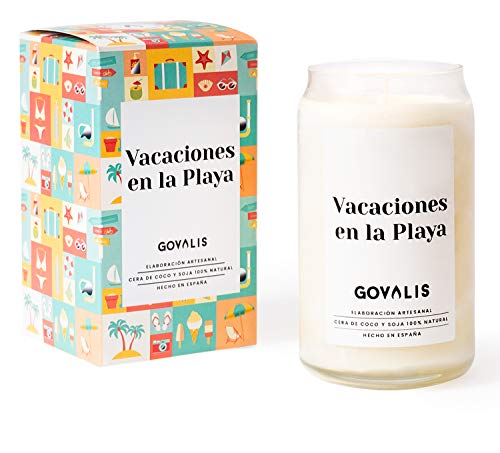 GOVALIS Vela Vacaciones en la Playa | Perfumadas y Aromáticas | Cera de Soja & Coco 100% Natural – Velas Recuerdos Relajación Decorativas Yoga Cumpleaños Fresco Regalos Originales – 70-90 h – 390 g