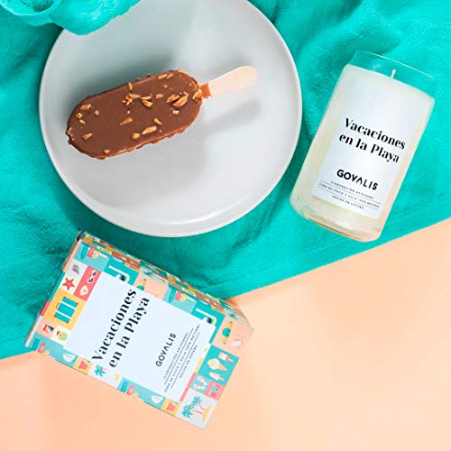 GOVALIS Vela Vacaciones en la Playa | Perfumadas y Aromáticas | Cera de Soja & Coco 100% Natural – Velas Recuerdos Relajación Decorativas Yoga Cumpleaños Fresco Regalos Originales – 70-90 h – 390 g