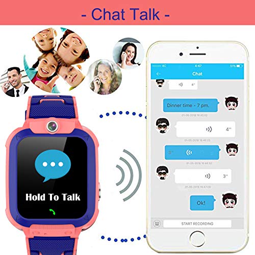 GPS Niños Impermeable Smartwatch, Reloj Inteligente Smart Watch Telefono con GPS Rastreador Conversación Bidireccional Llamada por Voz Chat SOS Cámara Despertador Juego para Niños Niña 3-12 Años,Rosa