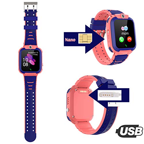 GPS Niños Impermeable Smartwatch, Reloj Inteligente Smart Watch Telefono con GPS Rastreador Conversación Bidireccional Llamada por Voz Chat SOS Cámara Despertador Juego para Niños Niña 3-12 Años,Rosa