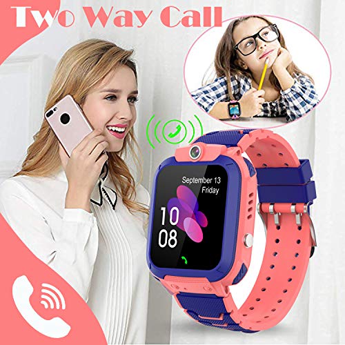 GPS Niños Impermeable Smartwatch, Reloj Inteligente Smart Watch Telefono con GPS Rastreador Conversación Bidireccional Llamada por Voz Chat SOS Cámara Despertador Juego para Niños Niña 3-12 Años,Rosa