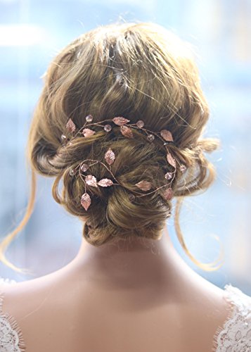 Gracewedding - diadema de pelo largo para novia - color oro rosa - estilo vintage - diadema de cristal - accesorio para boda