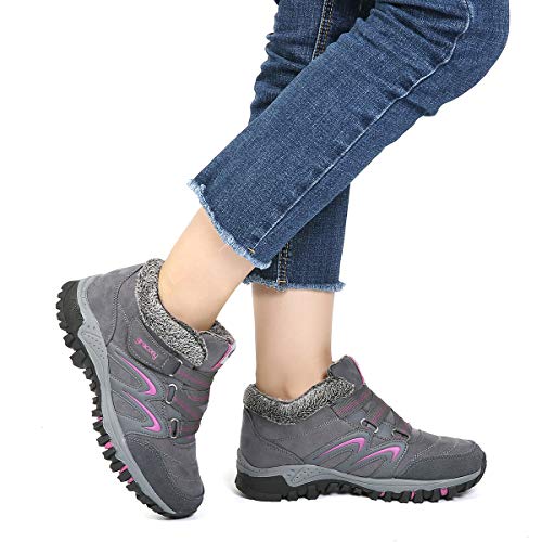 gracosy Mujer Botas de Nieve Senderismo Zapatos Antideslizantes Trekking Zapatos Invierno Piel de Forro Sneakers Transpirables