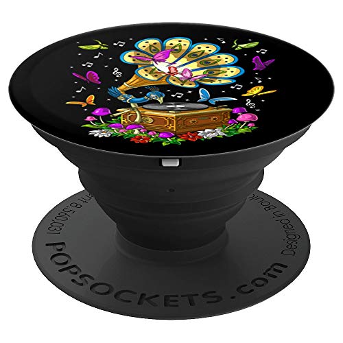 Gramófono Pavo Real Setas Mágicas Naturaleza Psicodélico PopSockets Agarre y Soporte para Teléfonos y Tabletas