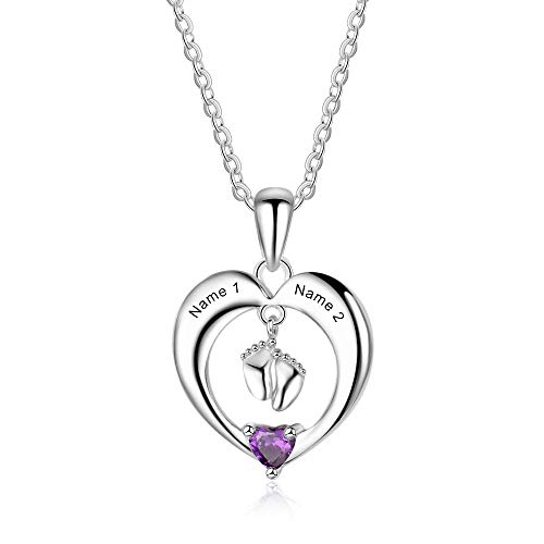 Grand Made Collar con Nombre Personalizado con Piedra Natal para niños con Collar de Piedras Preciosas con Collar con Nombre en Plata de Ley 925 con Collar de corazón para el día de San Valentín