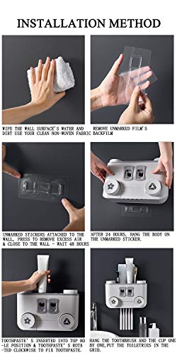 GreenAppoint Sin Paredes Colgantes Taladro Cepillo y la Pasta titulares Montada Adhesivas Cepillos de Dientes Organizador de Lavado de Cajas, Tazas de Miembros de la Familia - Rosa