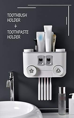 GreenAppoint Sin Paredes Colgantes Taladro Cepillo y la Pasta titulares Montada Adhesivas Cepillos de Dientes Organizador de Lavado de Cajas, Tazas de Miembros de la Familia - Rosa