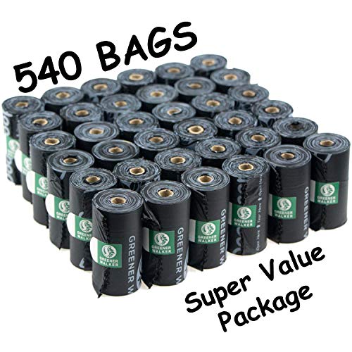 Greener Walker Bolsas para Excrementos de Perro,540 Unidades,Extra Grueso,Fuerte y 100% a Prueba de Fugas Biodegradable Bolsas para Caca de Perro(Negro)