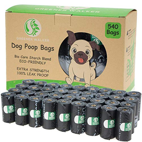 Greener Walker Bolsas para Excrementos de Perro,540 Unidades,Extra Grueso,Fuerte y 100% a Prueba de Fugas Biodegradable Bolsas para Caca de Perro(Negro)