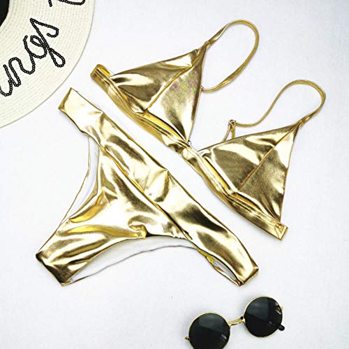 GREQ Bañador Halter para Mujer Nuovo Bikini abbronzante Costume da bagno Bikini Tinta Unita Femmina-Argento_XL