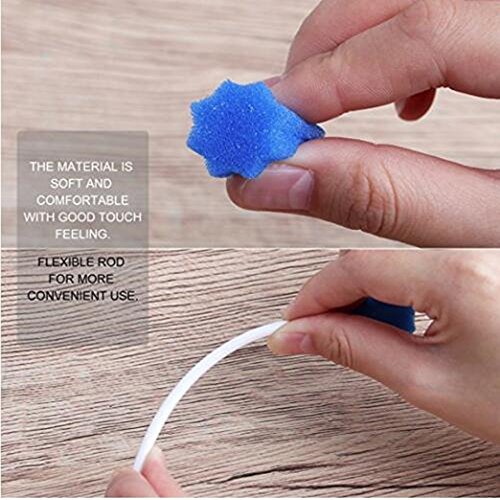 Grinigh 90pcs Hisopos Dental Esponjas dentales Desechable Oral Cuidado Esponjas Hisopos Espuma Diente Limpieza, Palo de esponja-Azul