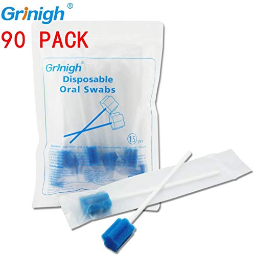 Grinigh 90pcs Hisopos Dental Esponjas dentales Desechable Oral Cuidado Esponjas Hisopos Espuma Diente Limpieza, Palo de esponja-Azul