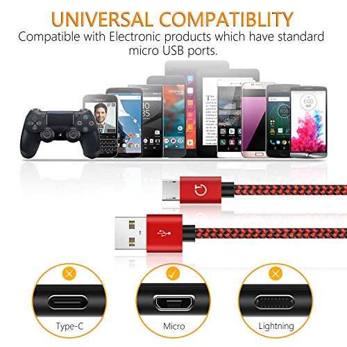 Gritin Cable Micro USB, 3-Pack [1M, 1.5M, 2M] 2.4A Micro USB Cable - Cable de sincronización Micro USB Trenzado de Nylon para Galaxy, Nexus, Kindle, HTC, LG, Sony, PS4 y más (Verde,Rojo,Azul)