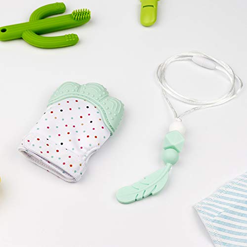 Guante mordedor bebé,bebe dentición Manoplas,Collar Lactancia,collar Hermosa Moda,Silicona flexible, SIN BPA. aliviar el dolor de encías, Masajear encías y proteger las manos. (Verde menta)