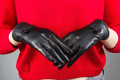 Guantes de piel de oveja roja para mujer, guantes de otoño e invierno, resistentes al viento
