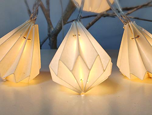 Guirnalda luminosa para interior Nomade I 12 Origamis de papel blanco con forma de diamante LED blanco cálido I 3 m de largo I alimentación USB I decoración dormitorio casa salón – ELUME