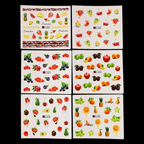 Gusspower 18 pcs Pegatinas de manicura de frutas,Pegatinas de Uñas Pegatinas de Uñas de Moda Lujoso Línea de Manicura Calcomanías Uña Falsa Para Uso Profesional o en el Hogar