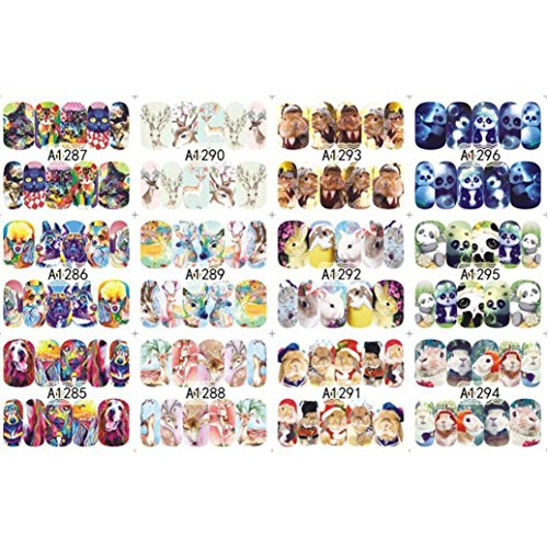 Gusspower 50 Piezas Pegatina de Uñas Delgado DIY de Clavar Tip Pegatinas Conjunto con Uñas de Manicura Etiqueta engomada linda del esmalte de uñas del animal doméstico