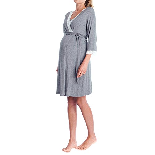 Gusspower Vestido de Lactancia Maternidad de Noche Camisón Mujeres Embarazadas Ropa de Dormir Premamá Pijama Verano Encaje (Gris Oscuro, M)