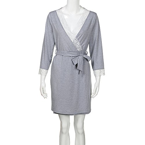 Gusspower Vestido de Lactancia Maternidad de Noche Camisón Mujeres Embarazadas Ropa de Dormir Premamá Pijama Verano Encaje (Gris Oscuro, M)