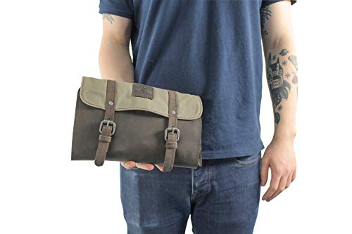 Gusti Cuero Studio Rodney Neceser de Cuero y Tela Impermeable Cosméticos Productos de Belleza Maquillaje Piel de Búfalo Verde Caqui 2H71-20-19w