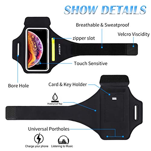 Guzack Brazalete Deportivo,Brazalete Correr Móvil para iPhone 11/11 Pro/XR/XS max/8/7/6s, Samsung Galaxy A 50s/A 30s/ S10/S10/S9/S9/ S8/S7 hasta 6.5", Touch ID, Brazalete teléfono con Airpods Holder