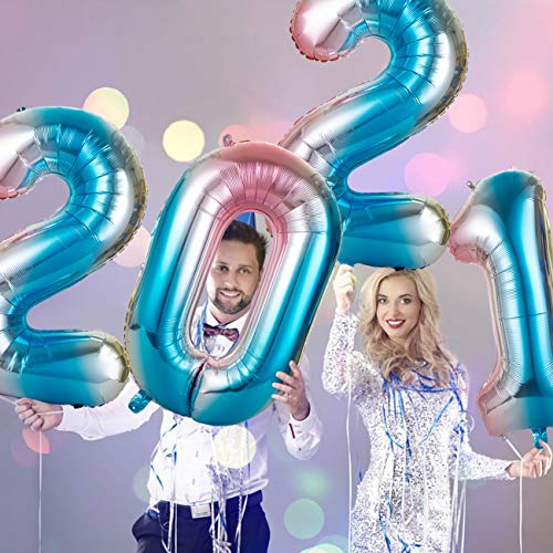 GWHOLE Globos Número 5, Globo Multicolor Mezclado de Azul Amarillo Rosa Globo Grande de Aluminio 1 2 3 4 5 6 7 8 9, Globos para Fiestas de Cumpleaños, Aniversario