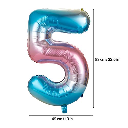 GWHOLE Globos Número 5, Globo Multicolor Mezclado de Azul Amarillo Rosa Globo Grande de Aluminio 1 2 3 4 5 6 7 8 9, Globos para Fiestas de Cumpleaños, Aniversario