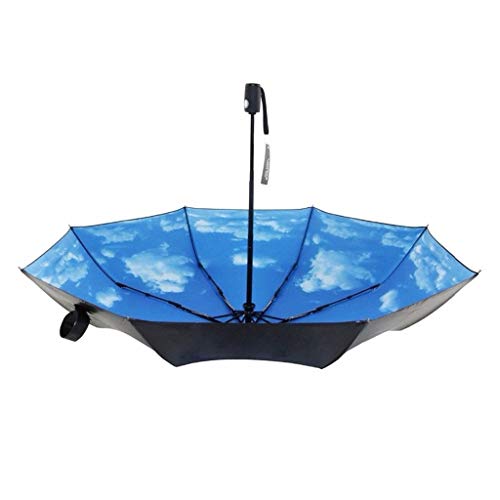 GYB Paraguas Promoción Cielo Azul Y Nubes Blancas Anti-Sombra UV Plástico Negro Cielo Lluvioso Tres Veces Mujer Pequeño Fresco Soleado Paraguas Automático
