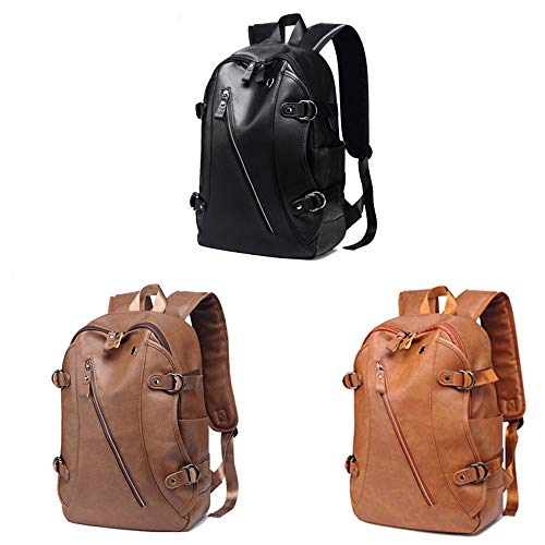 GYCZCMochila para Hombres Mochila para Hombres Tendencia de Moda Casual Cuero de la PU Estudiantes universitarios Bolsa de computadora Mujer Negro 14 Pulgadas