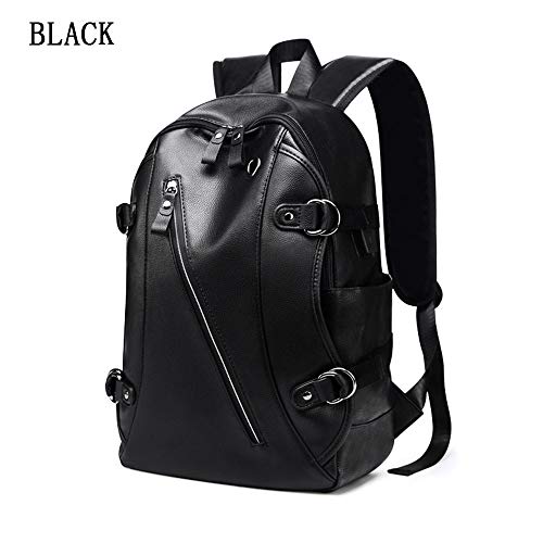 GYCZCMochila para Hombres Mochila para Hombres Tendencia de Moda Casual Cuero de la PU Estudiantes universitarios Bolsa de computadora Mujer Negro 14 Pulgadas