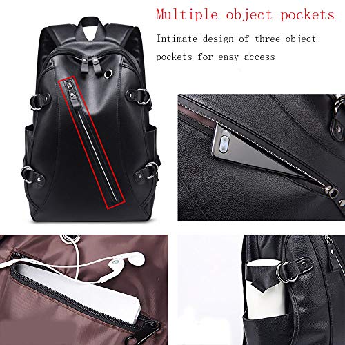 GYCZCMochila para Hombres Mochila para Hombres Tendencia de Moda Casual Cuero de la PU Estudiantes universitarios Bolsa de computadora Mujer Negro 14 Pulgadas