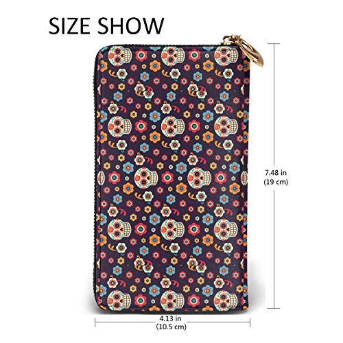 GYHJH Sugar Skulls Ladies Leather Clutch Slim Compact Zipper Wallet Monedero Grande Impermeable Organizador de Tarjetas Duradero con Ranuras