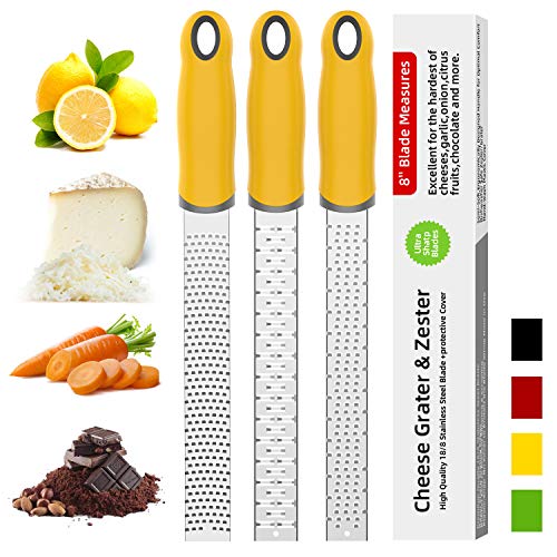 H HOMEWINS Rallador de Limón, Queso - Fino Zester con Cuchilla de Acero Inoxidable y Mango de Silicona Tapa de protección Zester para la Cáscara de Limón,Queso, Chocolate, Verduras (Amarillo)