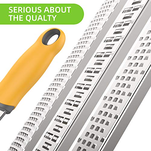 H HOMEWINS Rallador de Limón, Queso - Fino Zester con Cuchilla de Acero Inoxidable y Mango de Silicona Tapa de protección Zester para la Cáscara de Limón,Queso, Chocolate, Verduras (Amarillo)