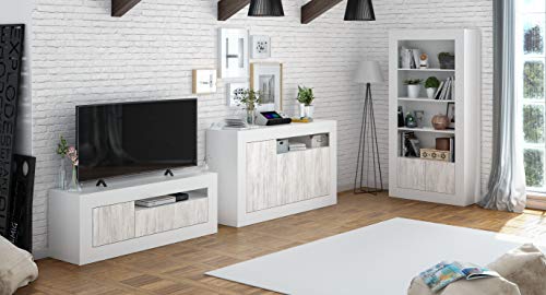 Habitdesign 036628A - Mueble aparador, Buffet Modelo Baltik, Acabado en Color Blanco Artik y Blanco Velho, Medidas: 144 cm (Ancho) x 87 cm (Alto) x 42 cm (Fondo)