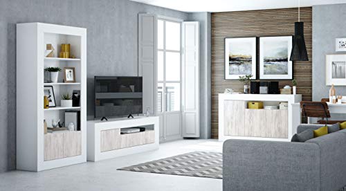 Habitdesign 036628A - Mueble aparador, Buffet Modelo Baltik, Acabado en Color Blanco Artik y Blanco Velho, Medidas: 144 cm (Ancho) x 87 cm (Alto) x 42 cm (Fondo)