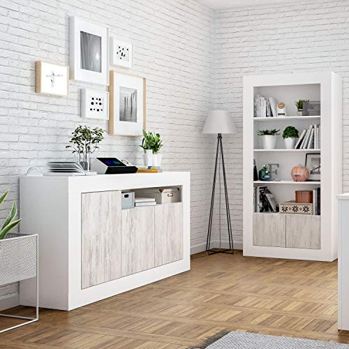 Habitdesign 036628A - Mueble aparador, Buffet Modelo Baltik, Acabado en Color Blanco Artik y Blanco Velho, Medidas: 144 cm (Ancho) x 87 cm (Alto) x 42 cm (Fondo)