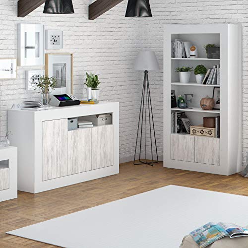 Habitdesign 036628A - Mueble aparador, Buffet Modelo Baltik, Acabado en Color Blanco Artik y Blanco Velho, Medidas: 144 cm (Ancho) x 87 cm (Alto) x 42 cm (Fondo)