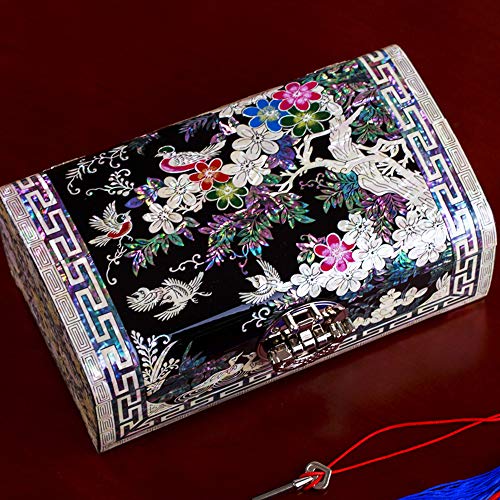 HAIHF Caja de Joyería, Madre Perla Laca Asiática Mujer Joyas de madera Cofre Recuerdo Tesoro Regalo Chicas Joya Anillo Caja de almacenamiento, Muebles y regalos orientales chinos