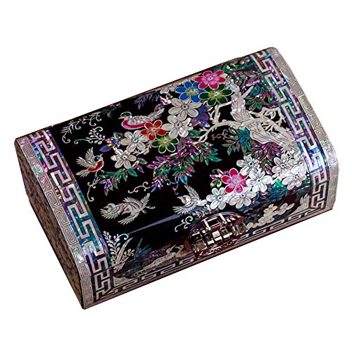HAIHF Caja de Joyería, Madre Perla Laca Asiática Mujer Joyas de madera Cofre Recuerdo Tesoro Regalo Chicas Joya Anillo Caja de almacenamiento, Muebles y regalos orientales chinos