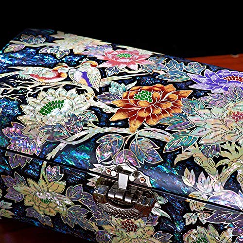 HAIHF Joyero, Madre Perla Laca Asiática Mujer Joyas de madera Cofre Recuerdo Tesoro Regalo Chicas Joya Anillo Caja de almacenamiento, Muebles y regalos orientales chinos