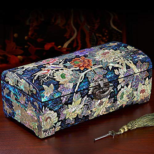 HAIHF Joyero, Madre Perla Laca Asiática Mujer Joyas de madera Cofre Recuerdo Tesoro Regalo Chicas Joya Anillo Caja de almacenamiento, Muebles y regalos orientales chinos