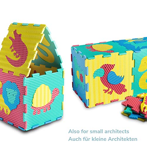 Hakuna Matte Alfombra Puzzle Infantil para Niños | 12 Piezas Espuma EVA con Animales Safari | 20% + Gruesa y Suave para Gatear y Aprender, 100% Segura, No Tóxica, sin Olor