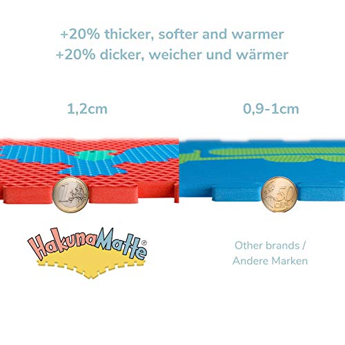 Hakuna Matte Alfombra Puzzle Infantil para Niños | 12 Piezas Espuma EVA con Animales Safari | 20% + Gruesa y Suave para Gatear y Aprender, 100% Segura, No Tóxica, sin Olor