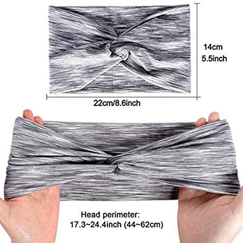 Handcess - Diademas para el cabello con turbante ancho, color gris para yoga, bandas elásticas para la cabeza para mujeres y niñas (3 unidades)