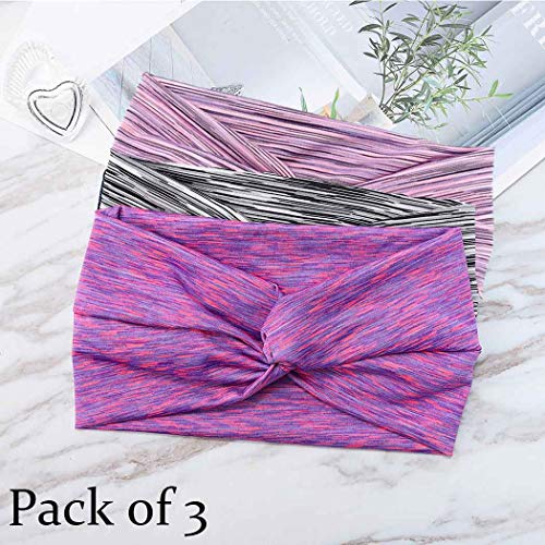 Handcess - Diademas para el cabello con turbante ancho, color gris para yoga, bandas elásticas para la cabeza para mujeres y niñas (3 unidades)