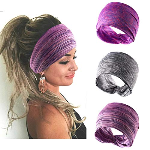 Handcess - Diademas para el cabello con turbante ancho, color gris para yoga, bandas elásticas para la cabeza para mujeres y niñas (3 unidades)