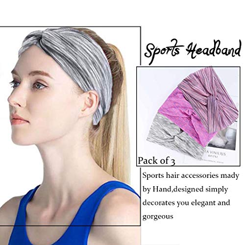 Handcess - Diademas para el cabello con turbante ancho, color gris para yoga, bandas elásticas para la cabeza para mujeres y niñas (3 unidades)